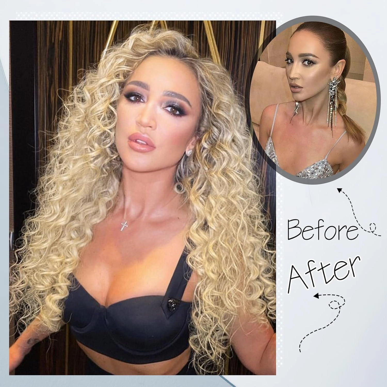MEEPO Blonde Curly Clip In Hair Extension For Black Women Natural Thick Deep Wave Hair Extension Clips Synthetic Long 24 inch hair extensions clip in Hairpiece (613(Pack of 7))