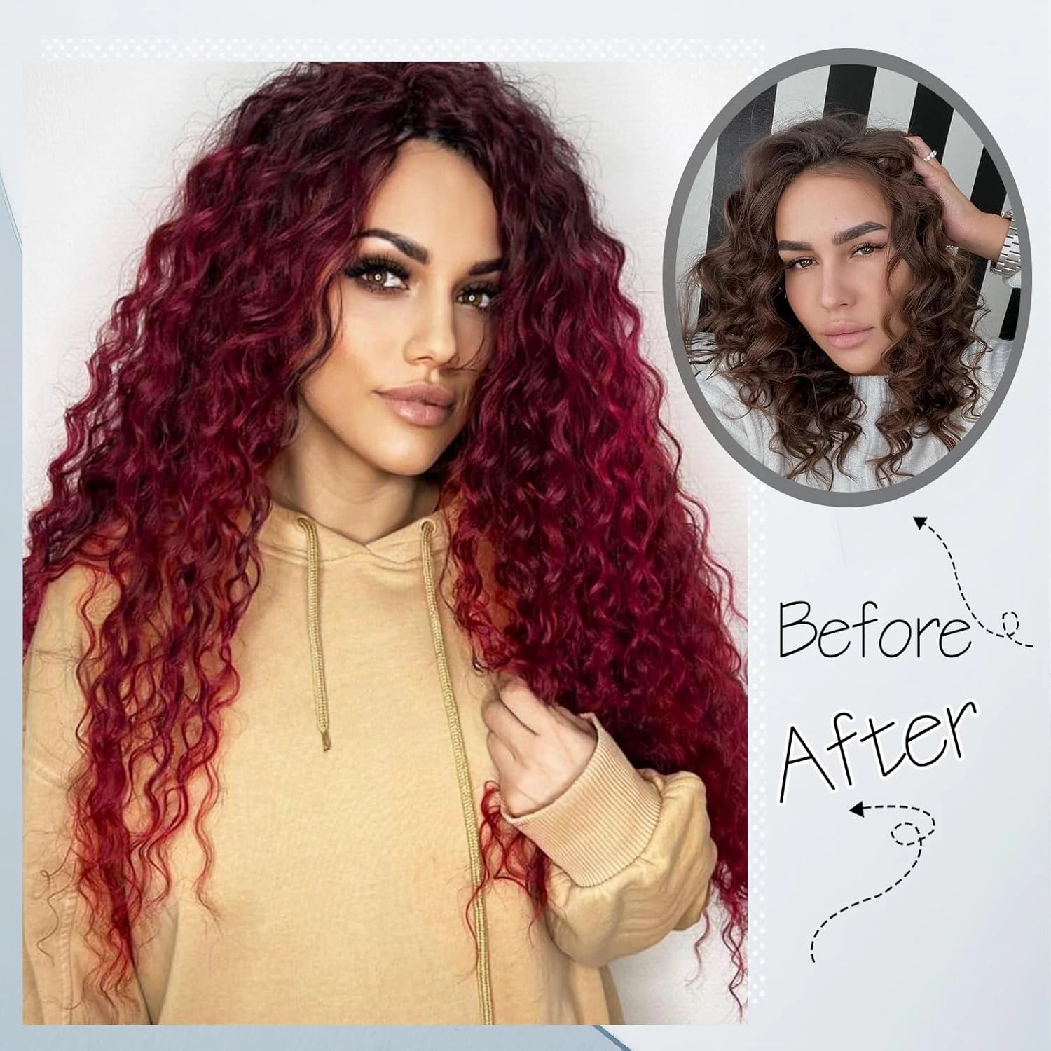 MEEPO Wine red Curly Clip In Hair Extension For Black Women Natural Thick Deep Wave Hair Extension Clips Synthetic Long 24 inch hair extensions clip in Hairpiece(Deep Wave,T1B/33(Pack of 7)