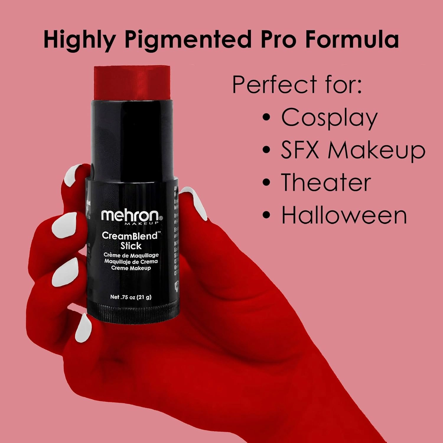 Mehron Makeup CreamBlend Stick | Face Paint, Body Paint, & Foundation Cream Makeup | Perfect for Halloween .75 oz (21 g) (Red)