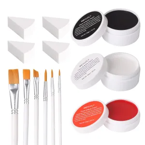 MEICOLY Clown Makeup Kit,White Black Red Face Body Paint for Halloween Devil Joker Zombie Vampire Skeleton SFX Makeup,Pro Oil Based Body Paint with 6 Painting Brushes,4 Sponges,130g/4.59 oz