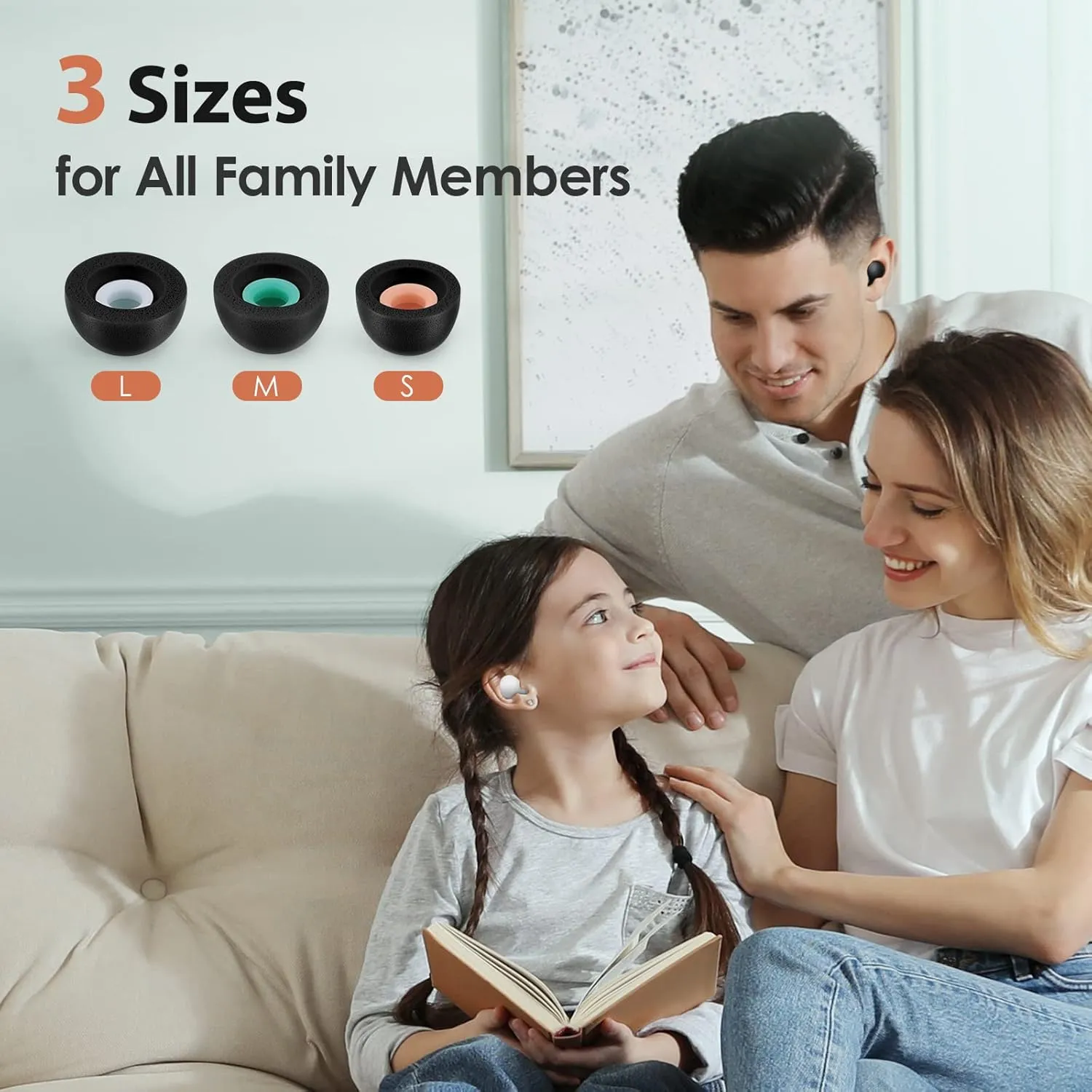Memory Foam Tips for Samsung Galaxy Buds 2 / Plus/Beats Studio Buds, No Silicone Eartips Pain, Anti-Slip Replacement Ear Tips, Fit in The Charging Case, 3 Pairs (Assorted Sizes S/M/L, Black)