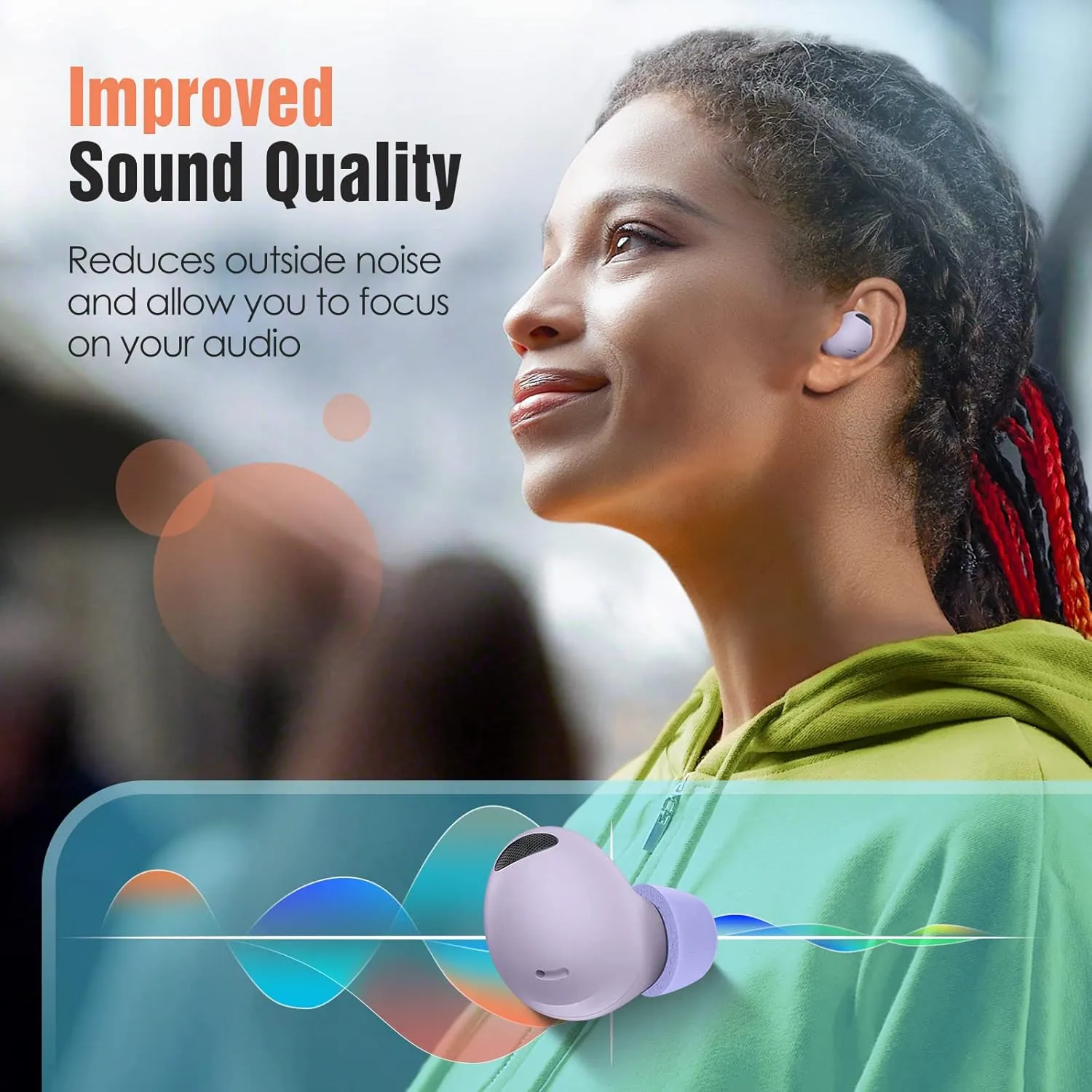Memory Foam Tips for Samsung Galaxy Buds 2 Pro, No Silicone Eartips Pain, Anti-Slip Replacement Ear Tips, Fit in The Charging Case, Reducing Noise Earbuds, 3 Pairs (Small, Violet)