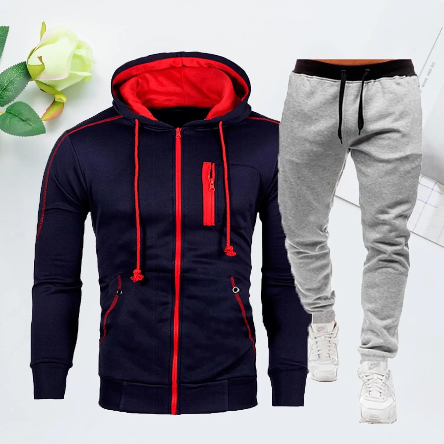 Men Sweatsuits Sets Jogging Suits Plus Size Big and Tall Sweatsuits Warm Up Full Zip Muscle Slim Fit Casual Outfits