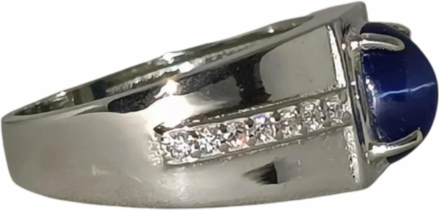 Men's Star Sapphire Silver Ring Men's Signet Blue Gemstone Ring 925 Sterling Silver Wedding Jewelry Prong Setting Rings Handmade Designer Jewelry For Him