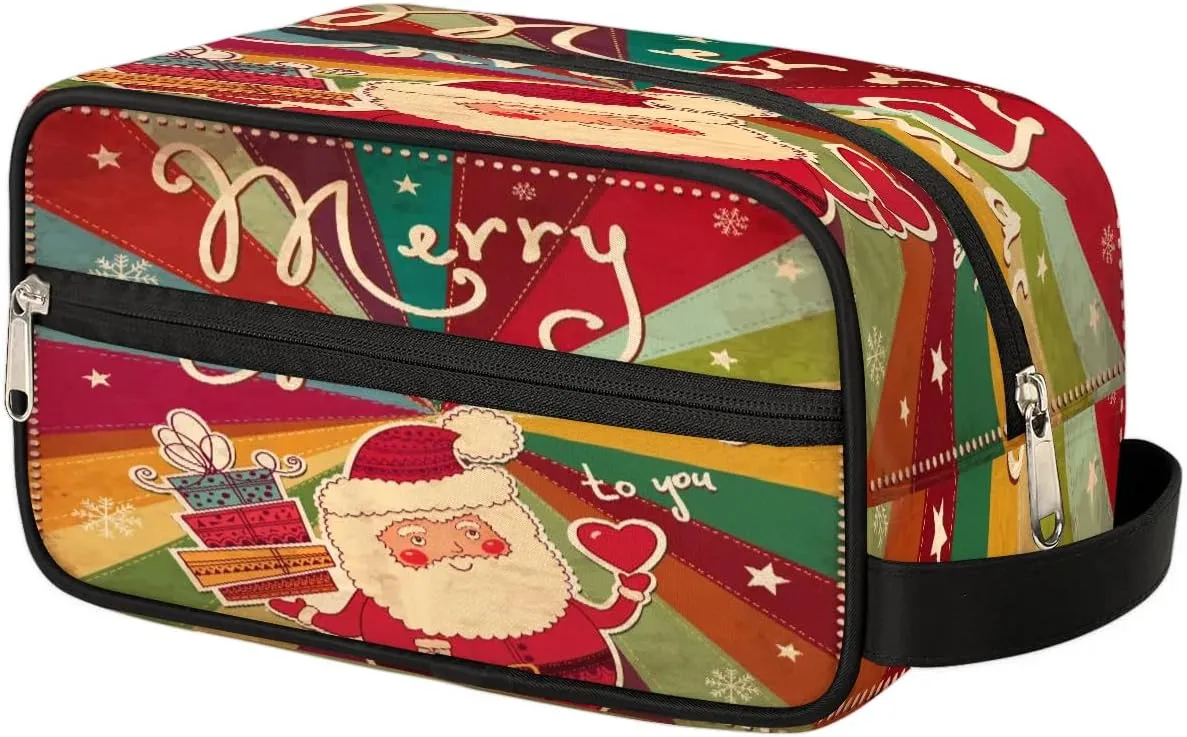 Merry Christmas Santa Claus Travel Toiletry Bag for Women Men Small Cosmetic Makeup Organizer Water Resistant Shaving Bag Portable Make Up Bag Storage Bags with Handle