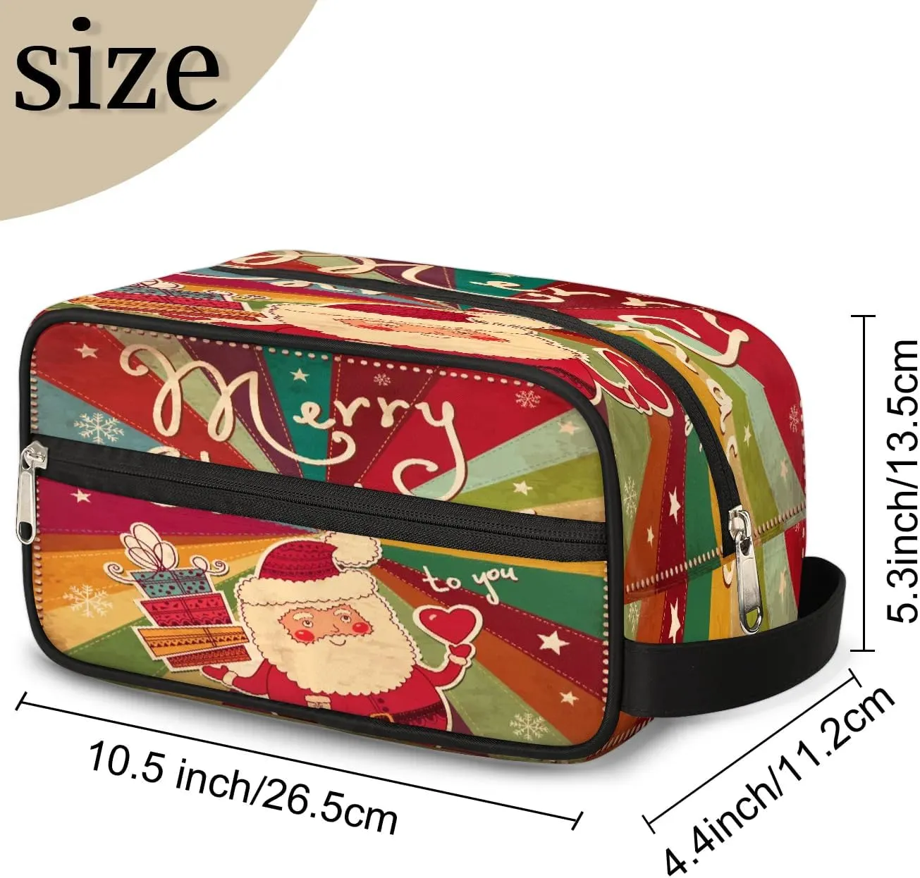 Merry Christmas Santa Claus Travel Toiletry Bag for Women Men Small Cosmetic Makeup Organizer Water Resistant Shaving Bag Portable Make Up Bag Storage Bags with Handle