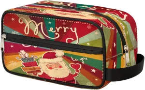 Merry Christmas Santa Claus Travel Toiletry Bag for Women Men Small Cosmetic Makeup Organizer Water Resistant Shaving Bag Portable Make Up Bag Storage Bags with Handle