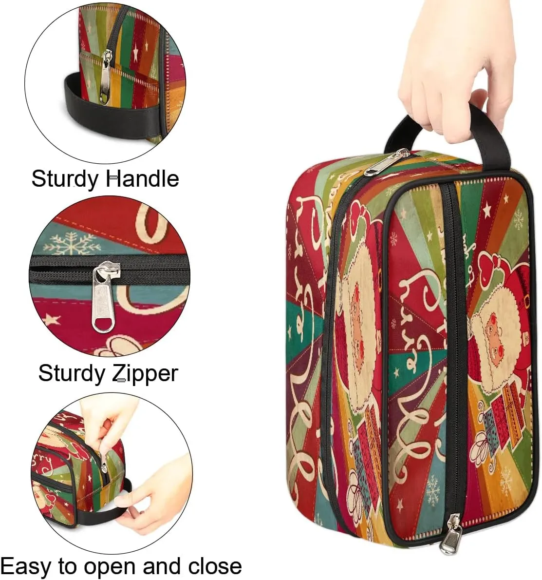 Merry Christmas Santa Claus Travel Toiletry Bag for Women Men Small Cosmetic Makeup Organizer Water Resistant Shaving Bag Portable Make Up Bag Storage Bags with Handle