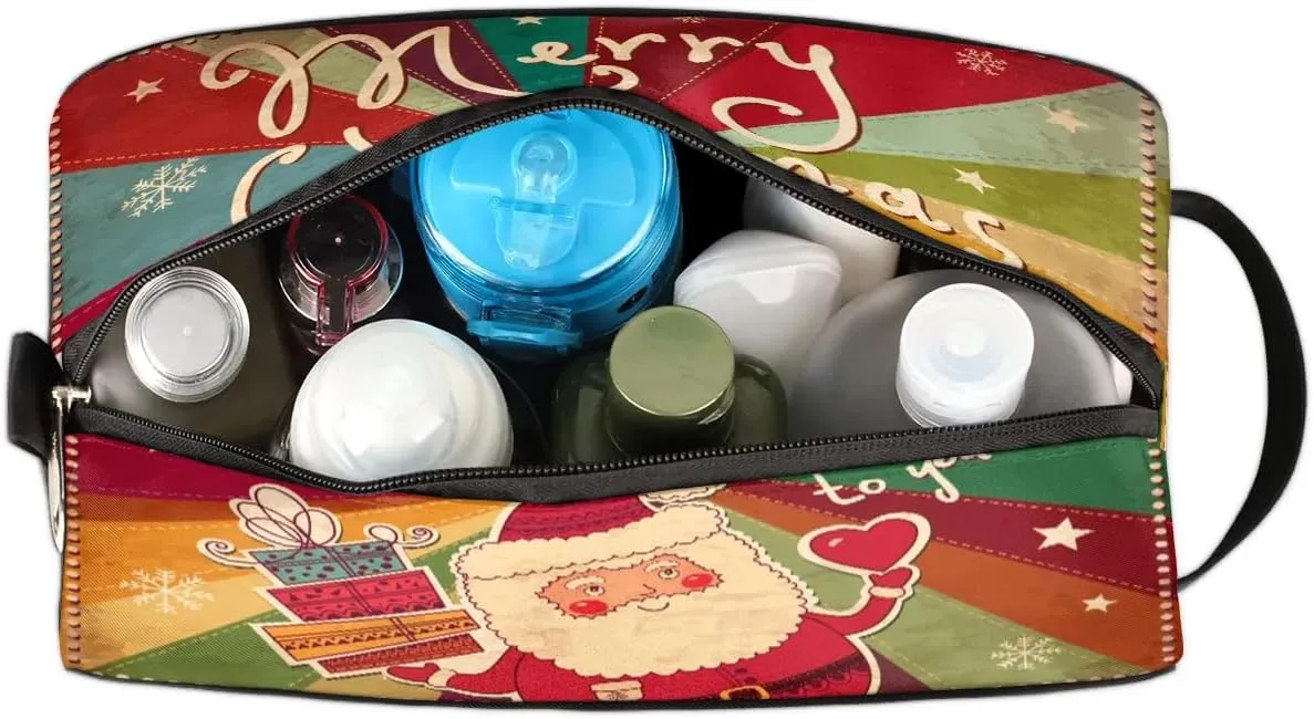Merry Christmas Santa Claus Travel Toiletry Bag for Women Men Small Cosmetic Makeup Organizer Water Resistant Shaving Bag Portable Make Up Bag Storage Bags with Handle