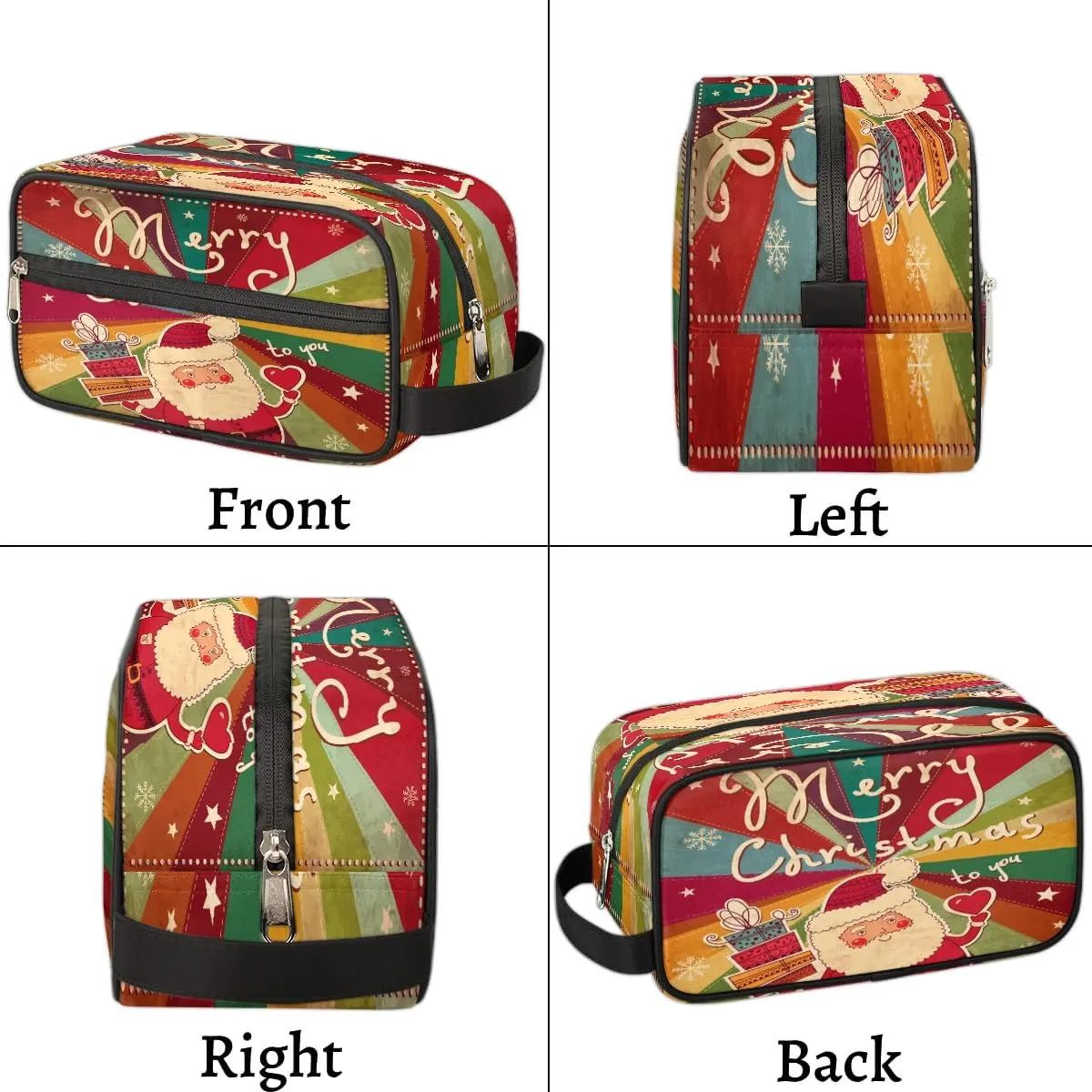 Merry Christmas Santa Claus Travel Toiletry Bag for Women Men Small Cosmetic Makeup Organizer Water Resistant Shaving Bag Portable Make Up Bag Storage Bags with Handle
