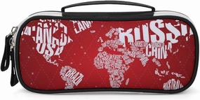 Merry Christmas World Map Pencil Case with Handle Portable Pencil Storage Pouch Bag Stationery Organizer