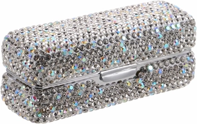 MERRYHAPY Rhinestone Lipstick Case with Mirror Portable Single Lipstick Organizer for Travel Shiny Bling Lip Gloss Holder Elegant Makeup Storage Box for Purse