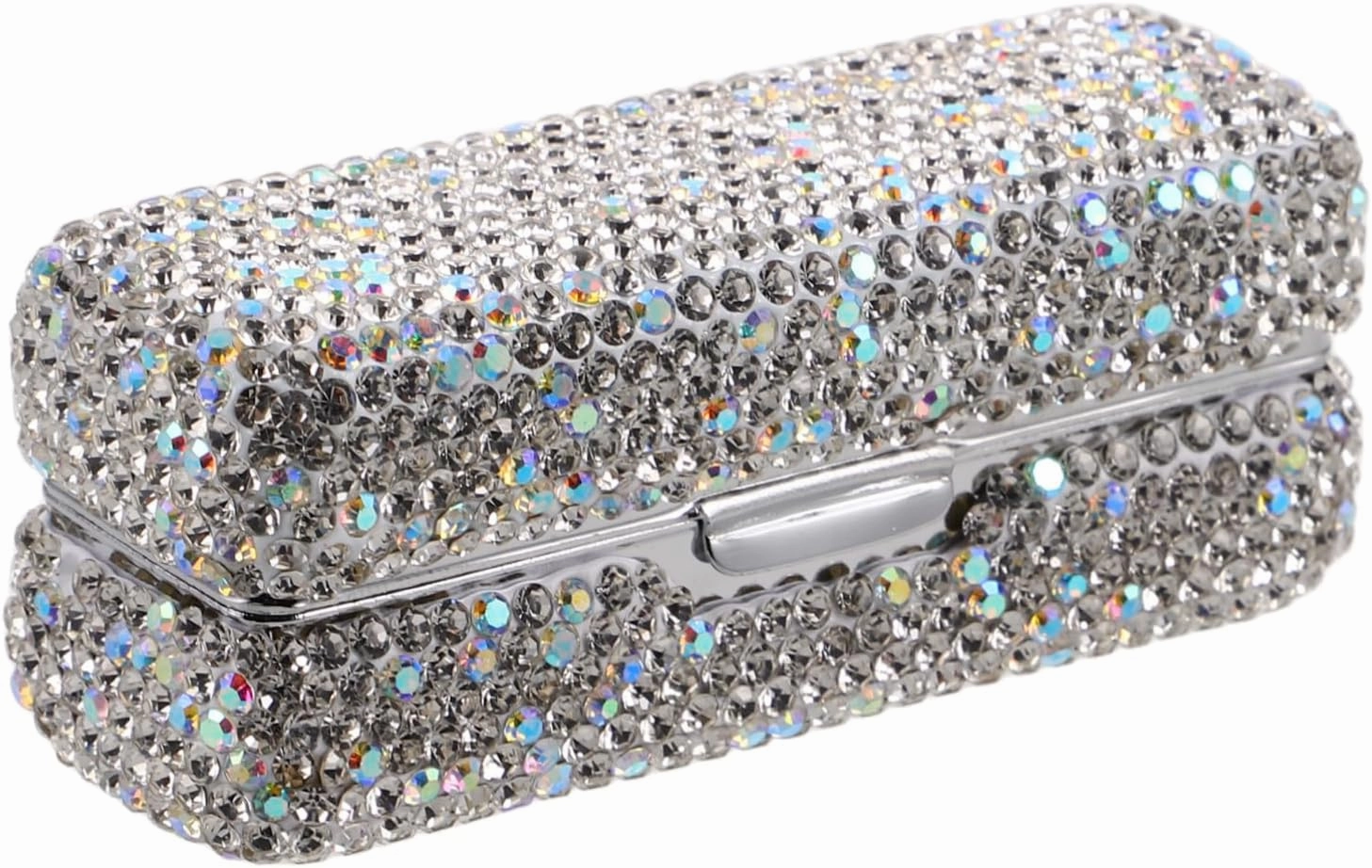 MERRYHAPY Rhinestone Lipstick Case with Mirror Portable Single Lipstick Organizer for Travel Shiny Bling Lip Gloss Holder Elegant Makeup Storage Box for Purse