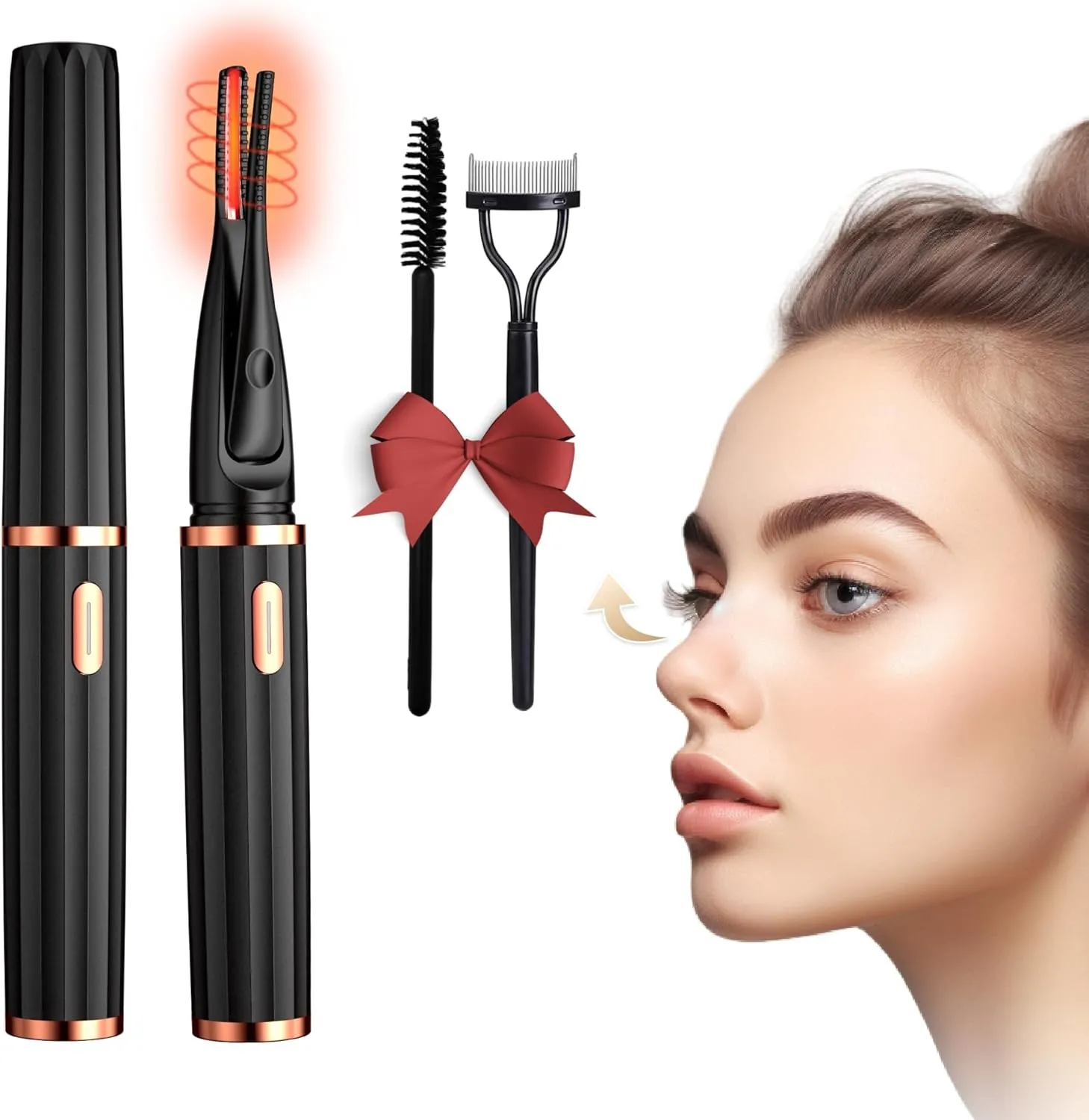MGKO Heated Eyelash Curlers, 2 in 1 Clip-Type Eyelash Curler, Natural Curling 24 Hours Long Lasting, 3 Temperature Modes with USB Rechargeable, Gift for Women Girls (M-xz2), Black (M-xz2)