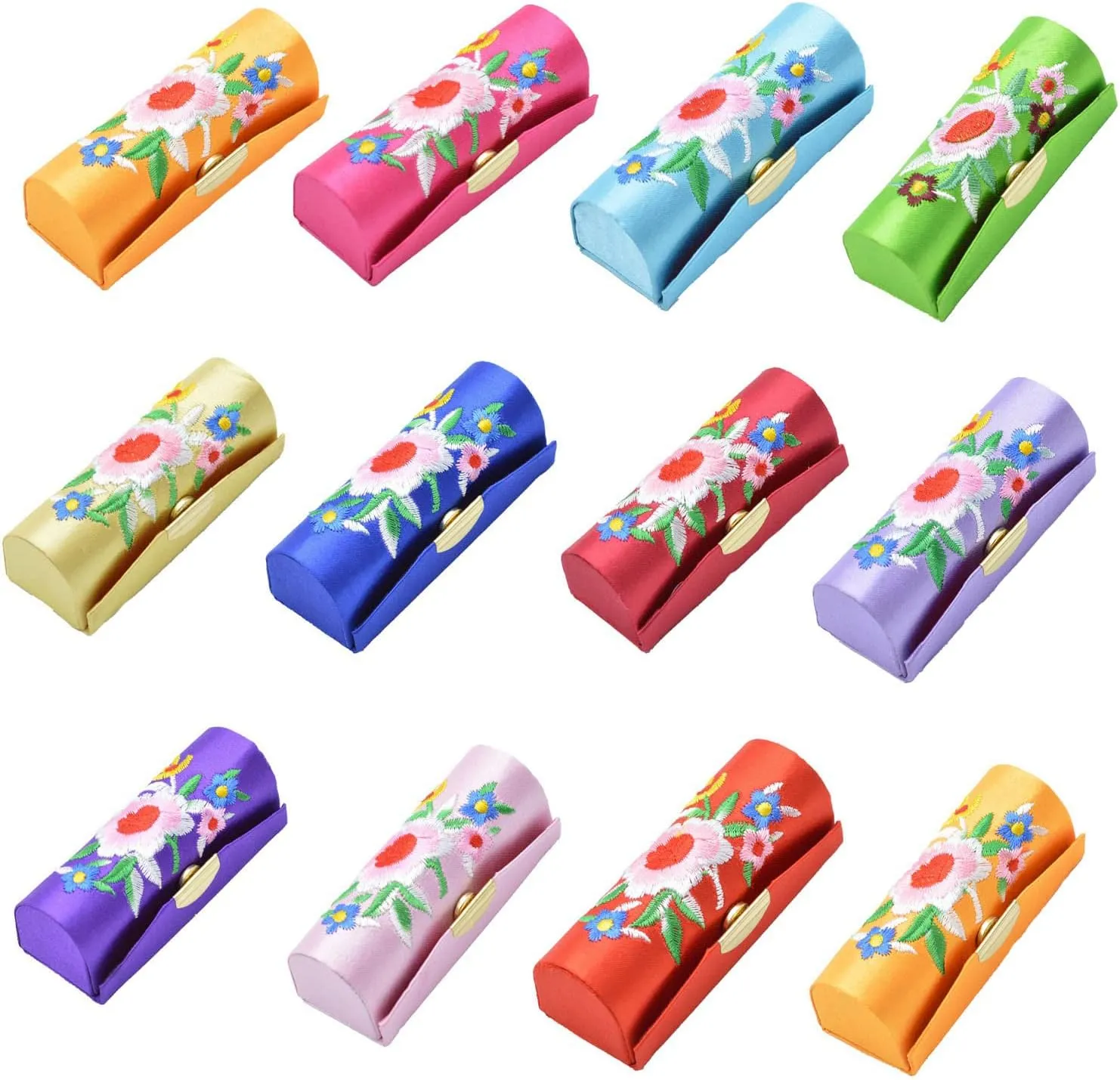 MIAO JIN 12PCS Lipstick Case with Mirror Lipstick Case Storage Case Mini Portable Embroidery Jewelry Case Cosmetic Case (Random Color)
