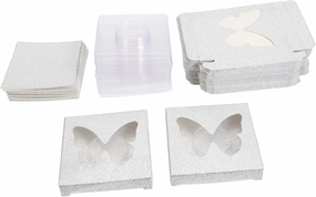 Mikinona 30pcs Eyelash Packaging Box with Lash Tray Lash Storage Container Compact Organizer for False Eyelashes Butterfly Window Design for Easy Viewing and Portability