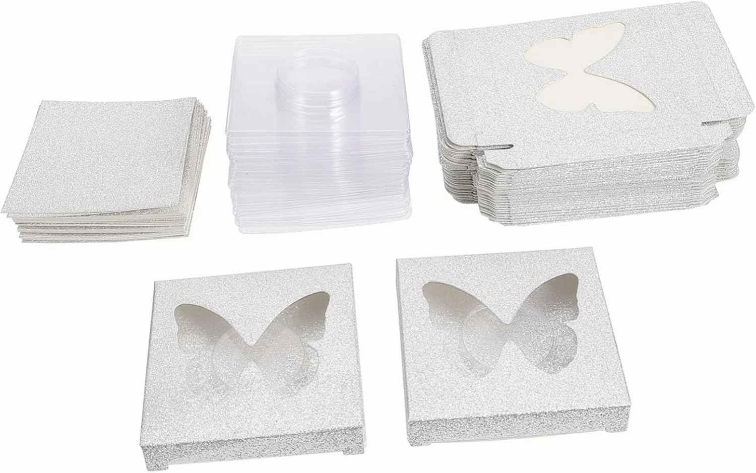 Mikinona 30pcs Eyelash Packaging Box with Lash Tray Lash Storage Container Compact Organizer for False Eyelashes Butterfly Window Design for Easy Viewing and Portability