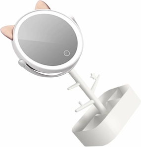 Mikinona - Smart Dimming Led Makeup Mirror 360 Degree Swivel Storage for Dressing Table