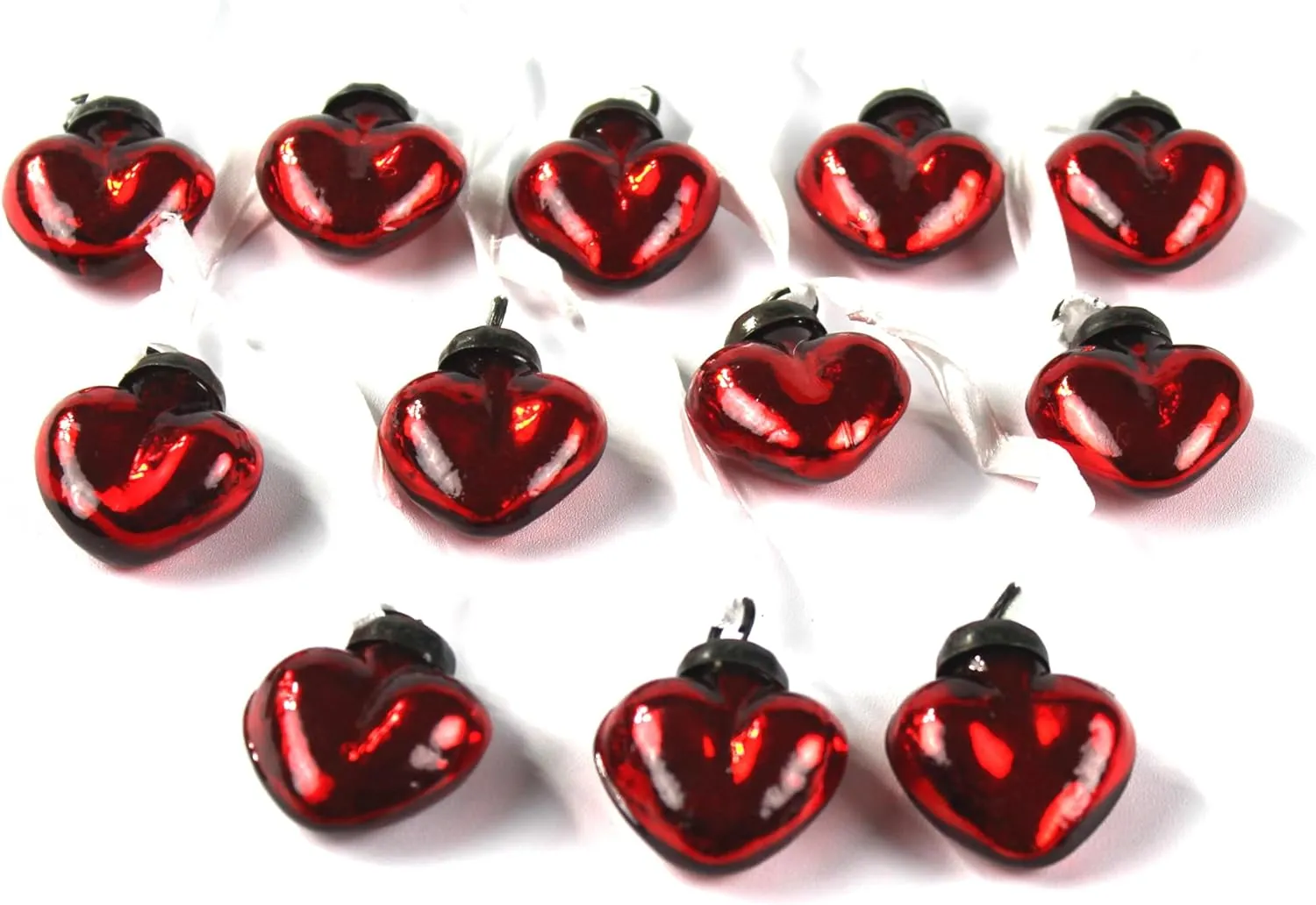 Mini Mercury Glass Ornaments - Sets of 12 Ornaments - Size 1.5 inches (red Heart Shape)