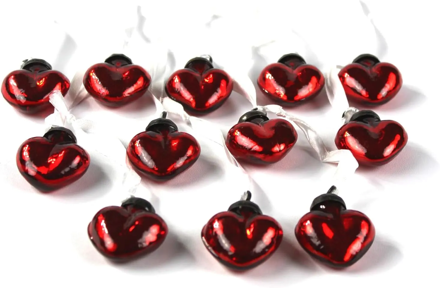 Mini Mercury Glass Ornaments - Sets of 12 Ornaments - Size 1.5 inches (red Heart Shape)