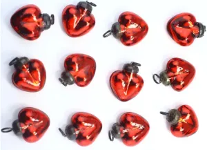 Mini Mercury Glass Ornaments - Sets of 12 Ornaments - Size 1.5 inches (red Heart Shape)