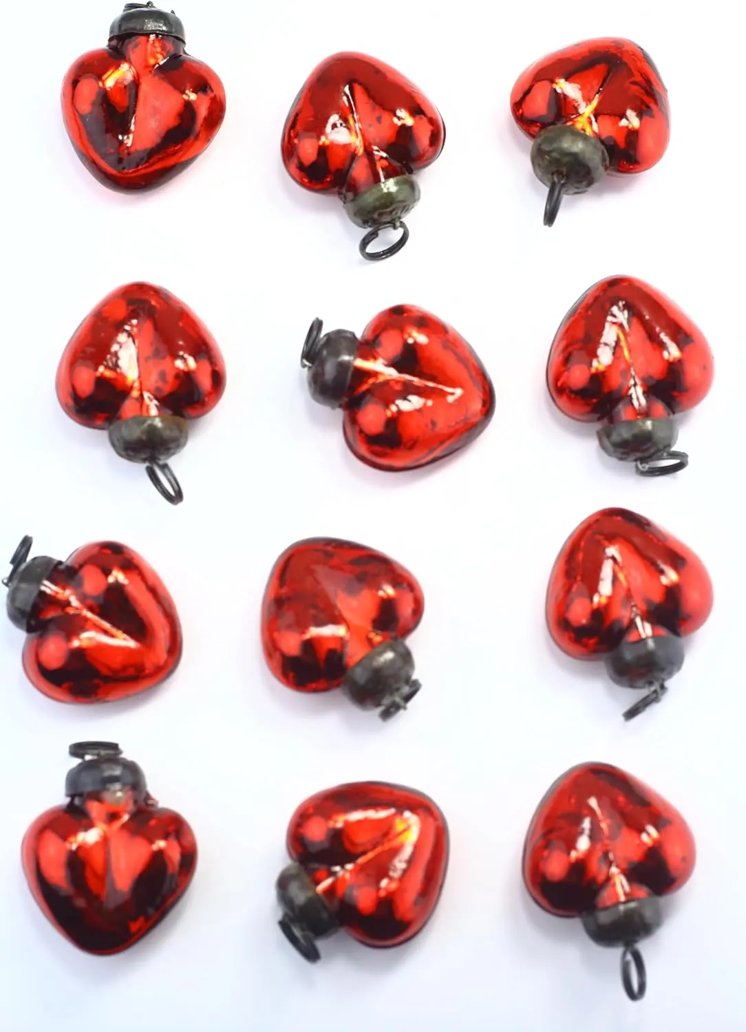 Mini Mercury Glass Ornaments - Sets of 12 Ornaments - Size 1.5 inches (red Heart Shape)