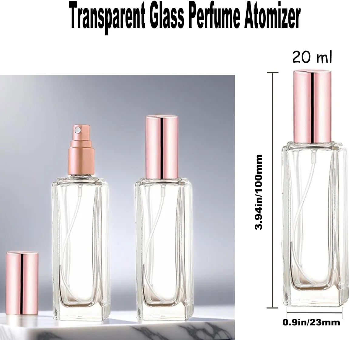 Mini Perfume Atomizer 20ml Refillable Glass Perfume Bottles Empty Spray Bottles for Travel Fine Mist Sprayer for Toiletries Sample Dispenser -10 Pcs Rose Gold