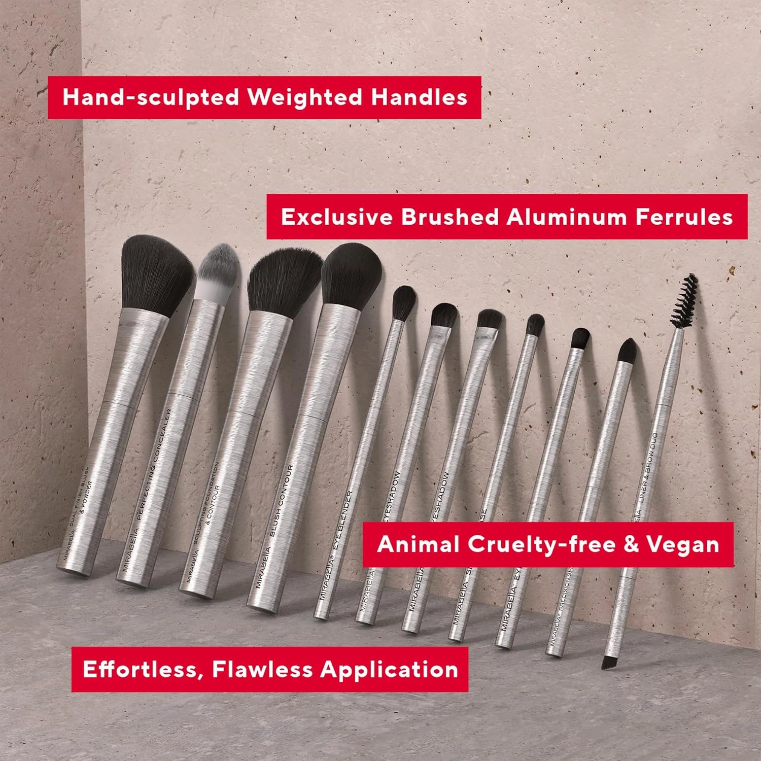 Mirabella Contouring Blush Brush, Premium Professional Makeup Brush Collection, Cruelty-Free Synthetic Bristle Brush with Hand-Sculpted Brushed Aluminum Handle, Luxury Blending Brush for Makeup