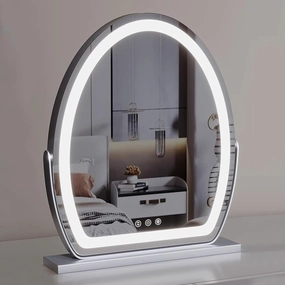 Mirror With Lights, Tabletop Makeup Mirror 44x32cm LED Makeup Mirror, Mirror Smart Touch Control 3 Color，Oval Vanity Mirror With Light，Dressing Table Makeup Mirror ( Color : Silver , Size : 44x32cm )
