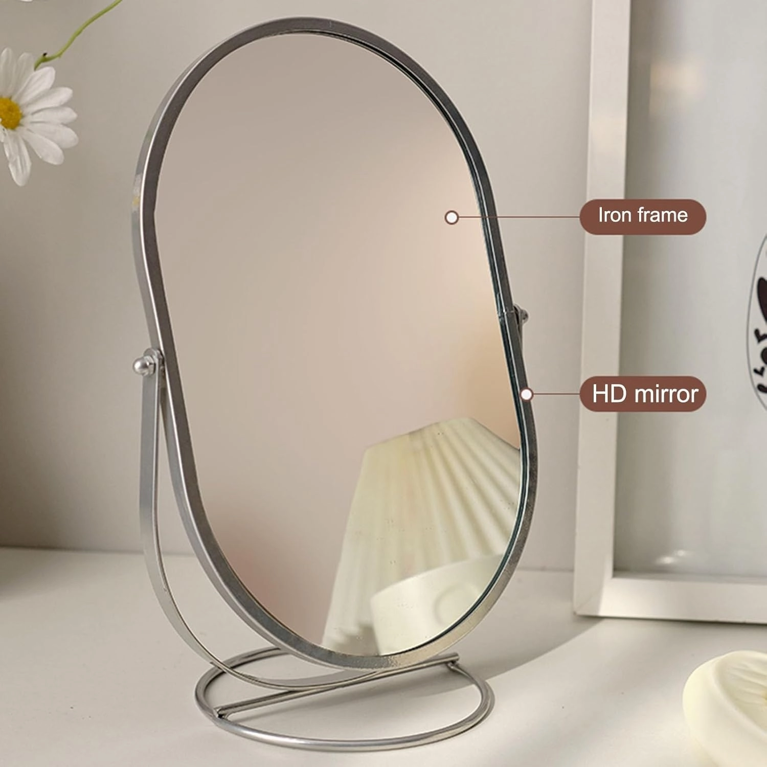Mirror with Makeup Lights Large Makeup Mirror, Dressing Table Makeup Mirror, Internet Celebrity Beauty Mirror, Metal Oval Flip The Makeup Mirror/Gold