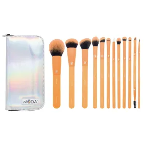 Moda Brush Totally Electric Neon Orange Full Face Makeup Brush Kit