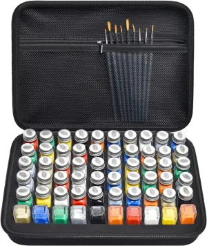 Model Paint Storage Case for Testors Paint Set, Paints Organizer Carrying Bag Holds 60 Bottles with 9 Fine Detail Miniatures Brushes, Enamel Container, Drawing Ink Holder- Box Only