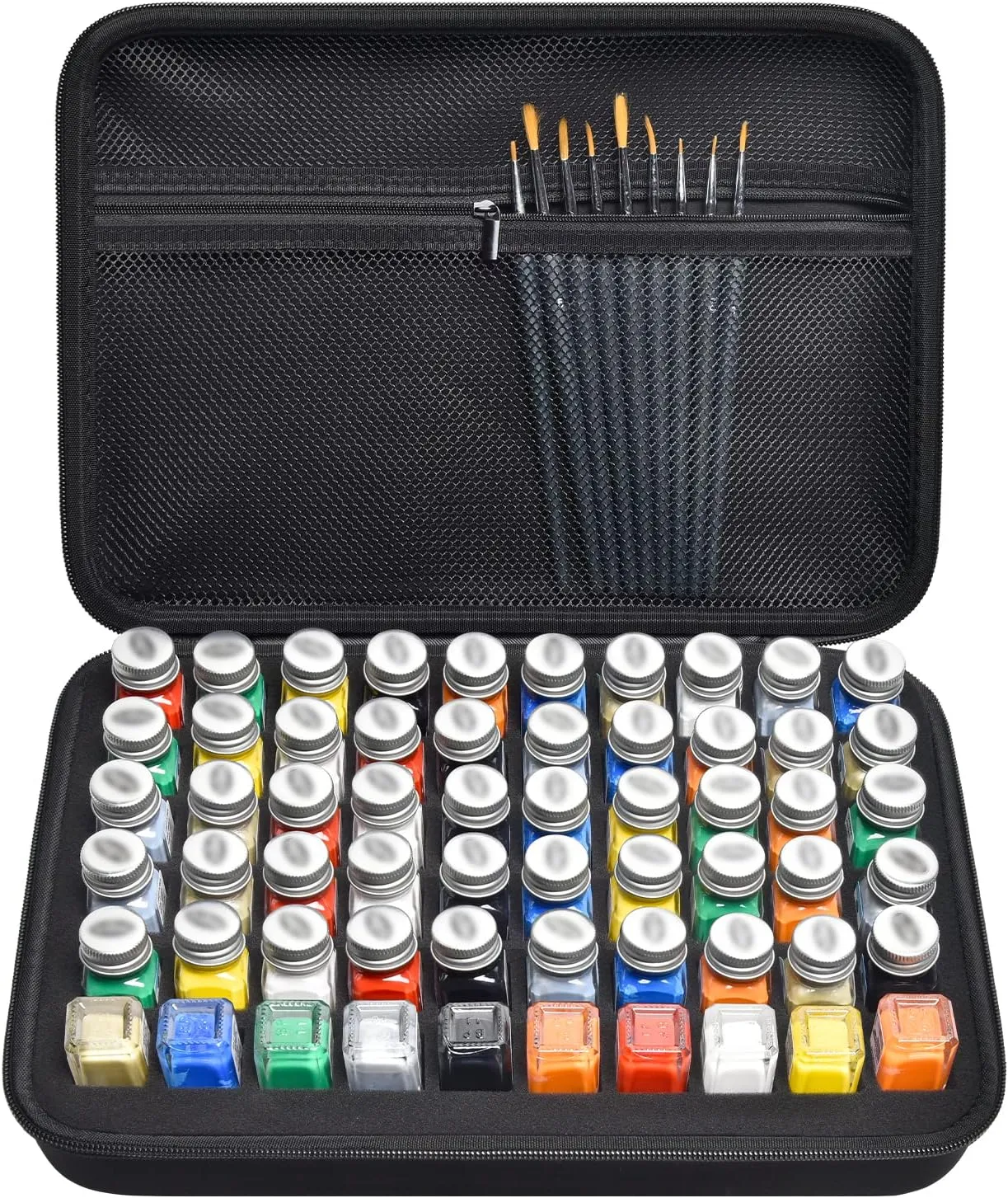 Model Paint Storage Case for Testors Paint Set, Paints Organizer Carrying Bag Holds 60 Bottles with 9 Fine Detail Miniatures Brushes, Enamel Container, Drawing Ink Holder- Box Only