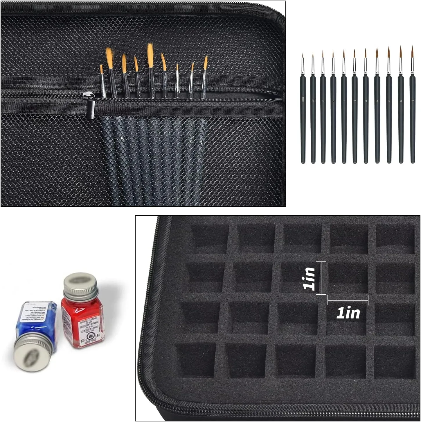 Model Paint Storage Case for Testors Paint Set, Paints Organizer Carrying Bag Holds 60 Bottles with 9 Fine Detail Miniatures Brushes, Enamel Container, Drawing Ink Holder- Box Only