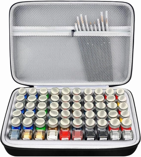 Model Paint Storage Case for Testors Paint Set, Paints Organizer Carrying Bag Holds 60 Bottles with 9 Fine Detail Miniatures Brushes, Enamel Container, Drawing Ink Holder-Box Only- Grey