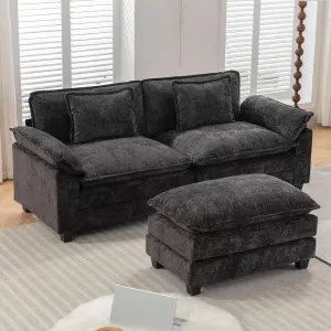 Modular Sectional Sofa Comfy Cloud Couch, Modern Chenille Sofa Sleeper Deep Seat Couches with Ottoman/Pillows for Living Room (Black, 82.6''- L Shape)
