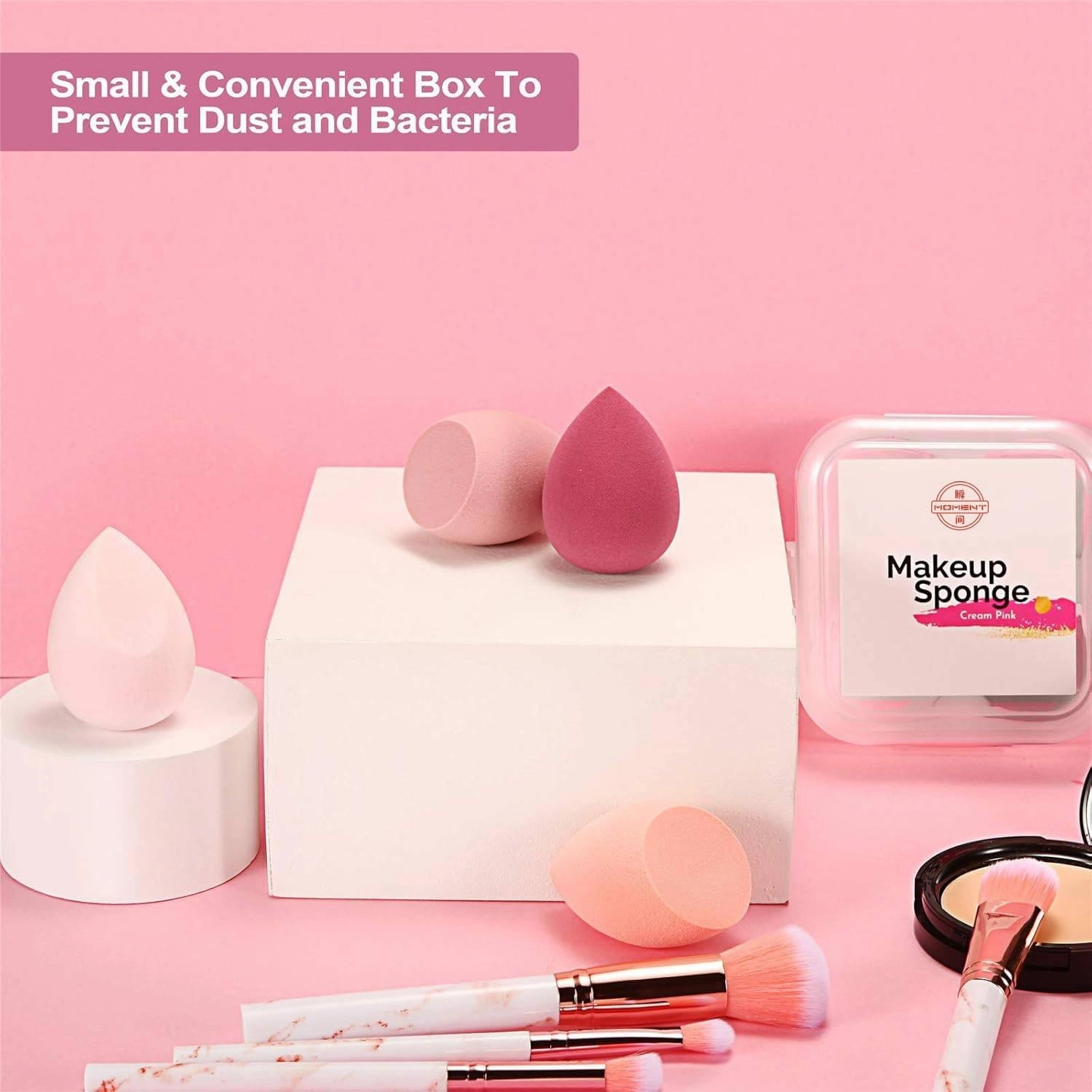 MOMENT 4 Pieces Makeup Sponge Set Beauty Blender Sponges Makeup Eggs with Case Latex-Free Vegan Foundation Applicator Makeup Puff for Powder Cream