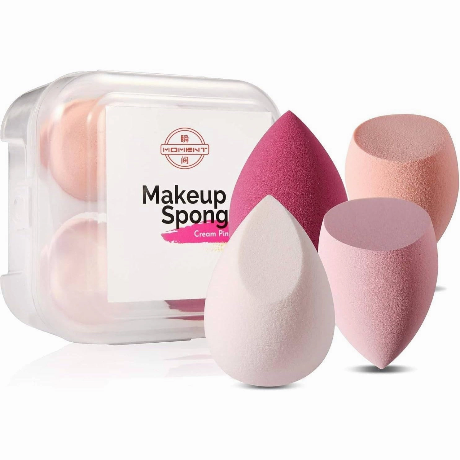 MOMENT 4 Pieces Makeup Sponge Set Beauty Blender Sponges Makeup Eggs with Case Latex-Free Vegan Foundation Applicator Makeup Puff for Powder Cream