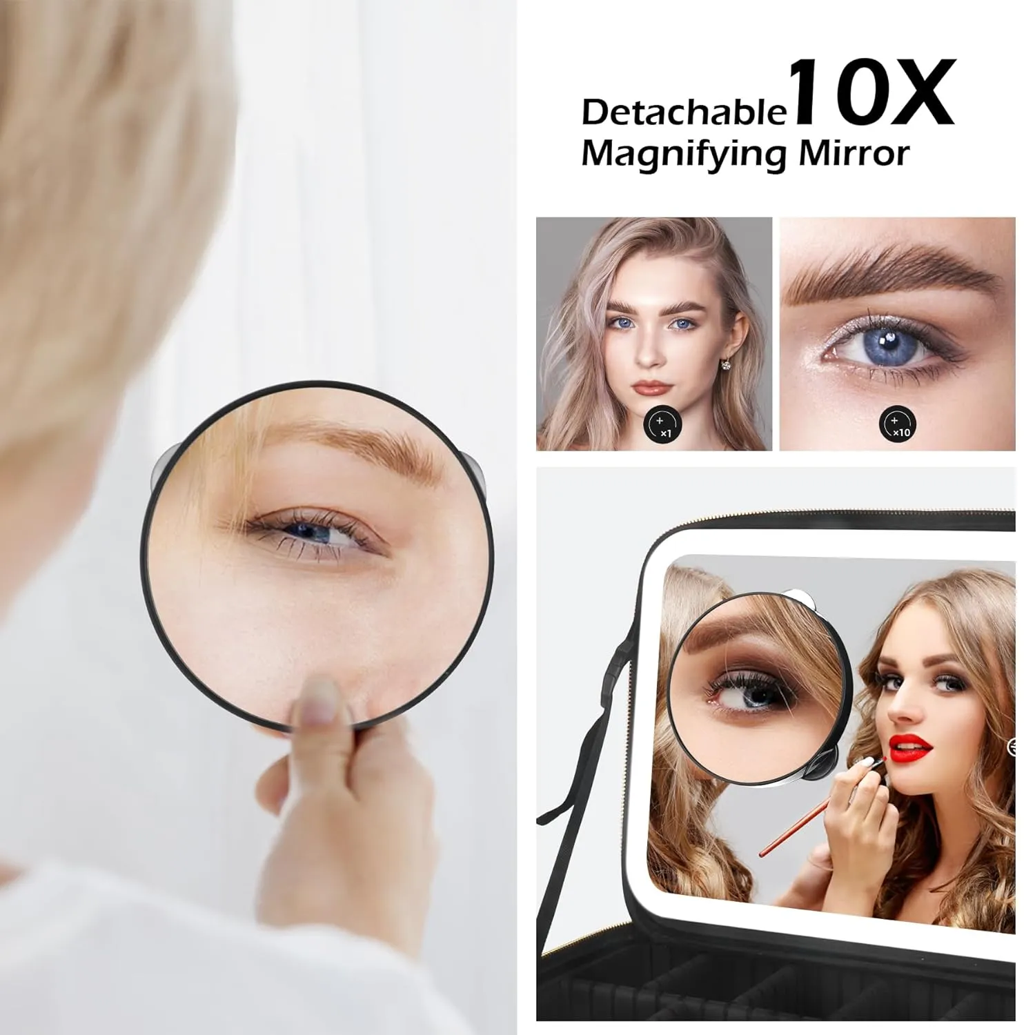 MOMIRA Large Makeup Train Case with Lighted and Mirror Partitionable Cosmetic Bag Travel Makeup Case Professional Cosmetic Artist Organizer, Waterproof Portable, with Shoulder Stra