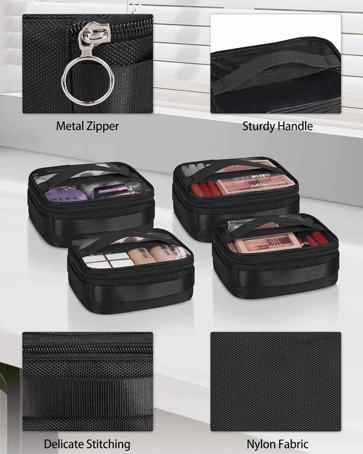 MONSTINA Large Capacity Makeup Case 3 Layers Cosmetic Organizer Brush Bag with Four Small Bag,Barber Hairdresser Train Case Makeup Artist Box Nail Polish Organizer