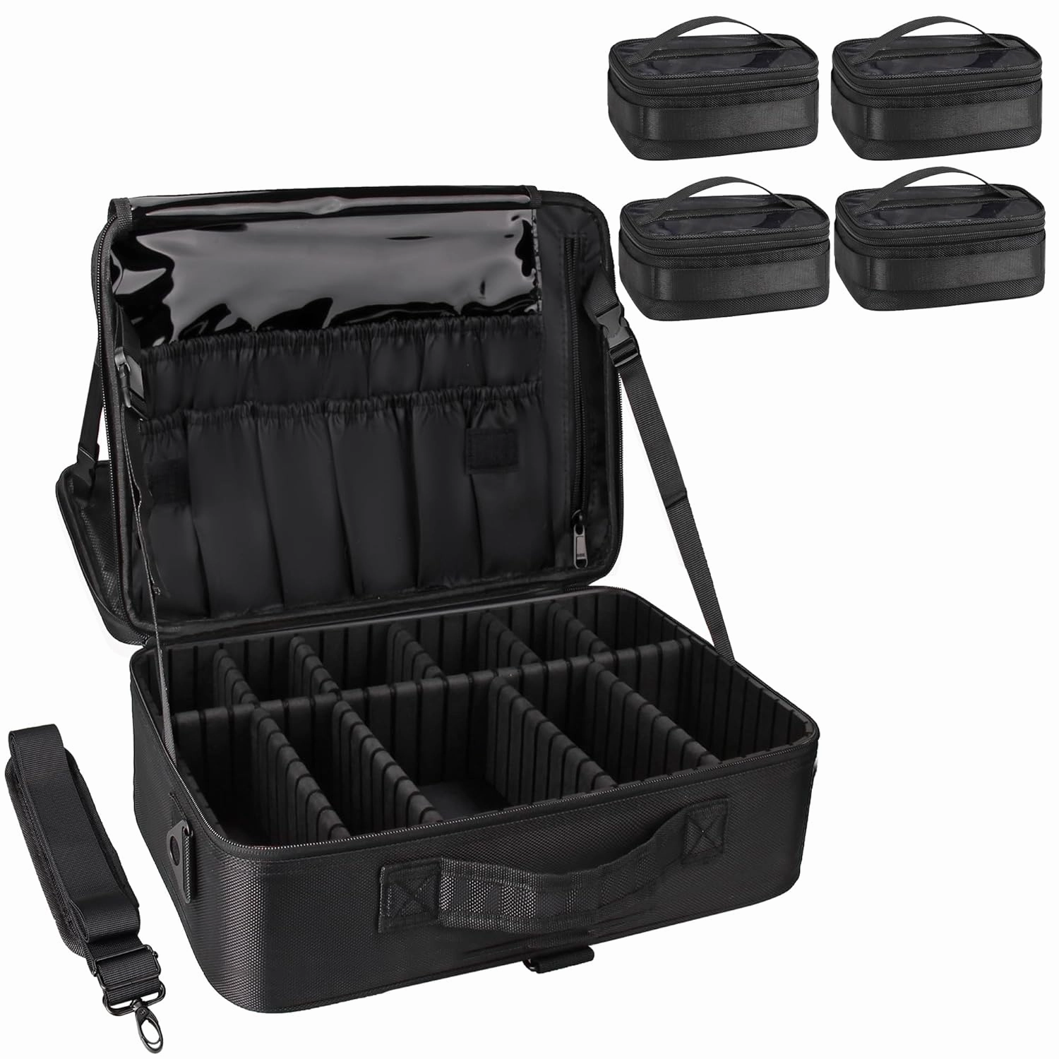MONSTINA Large Capacity Makeup Case 3 Layers Cosmetic Organizer Brush Bag with Four Small Bag,Barber Hairdresser Train Case Makeup Artist Box Nail Polish Organizer