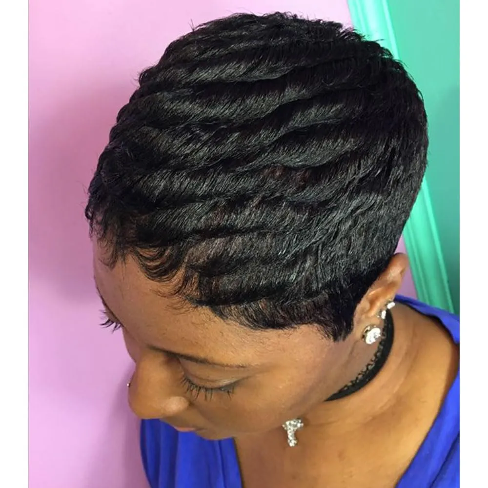 MOONSHOW Short Pixie Cut Wigs for Black Women Super Short Hair Wig Black Pixie Cut Wig Short Hairstyles for Women Synthetic Layered Wigs for Black Women