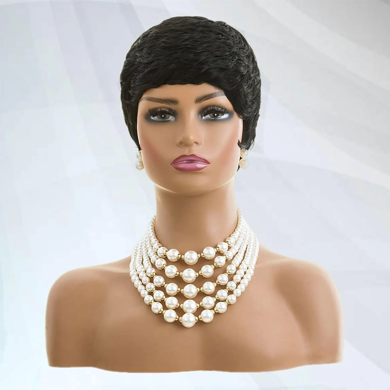 MOONSHOW Short Pixie Cut Wigs for Black Women Super Short Hair Wig Black Pixie Cut Wig Short Hairstyles for Women Synthetic Layered Wigs for Black Women