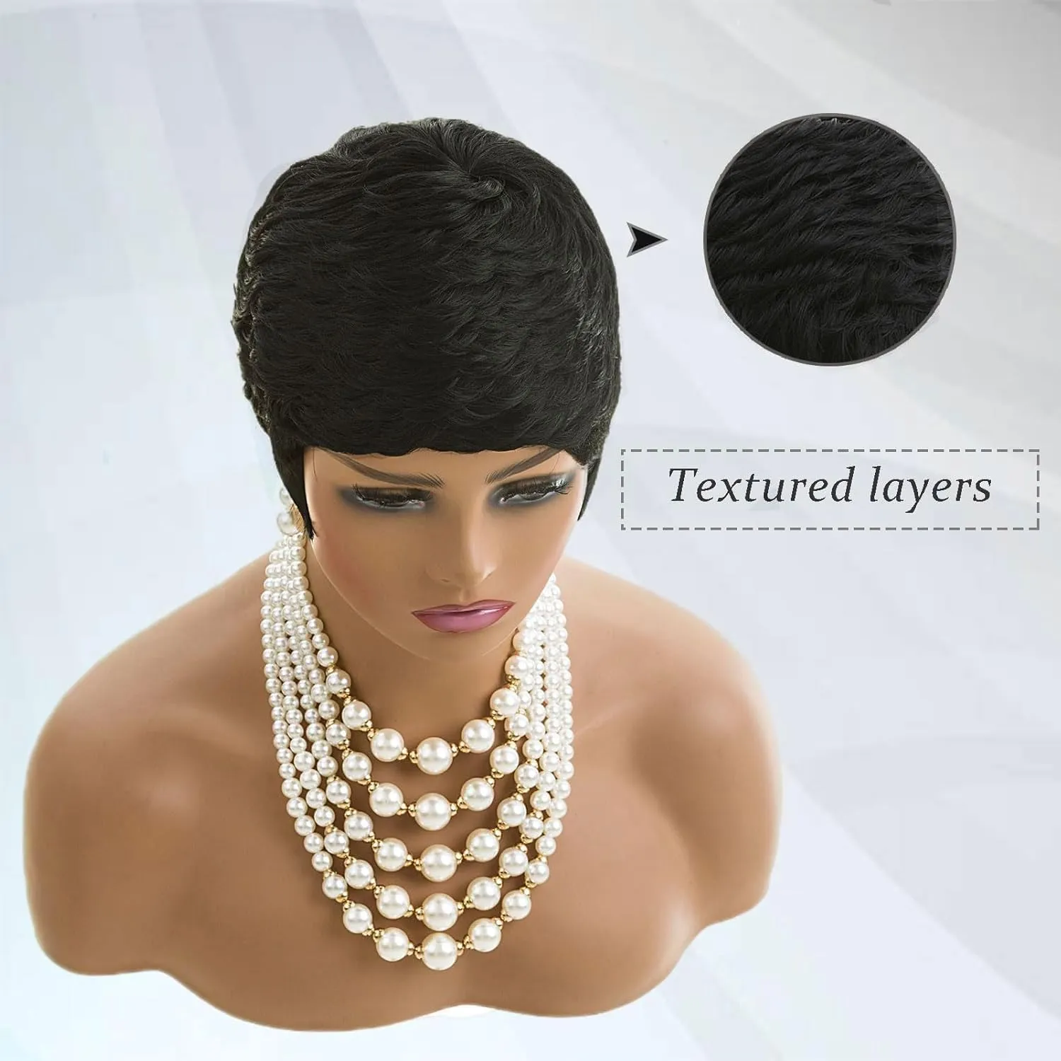 MOONSHOW Short Pixie Cut Wigs for Black Women Super Short Hair Wig Black Pixie Cut Wig Short Hairstyles for Women Synthetic Layered Wigs for Black Women