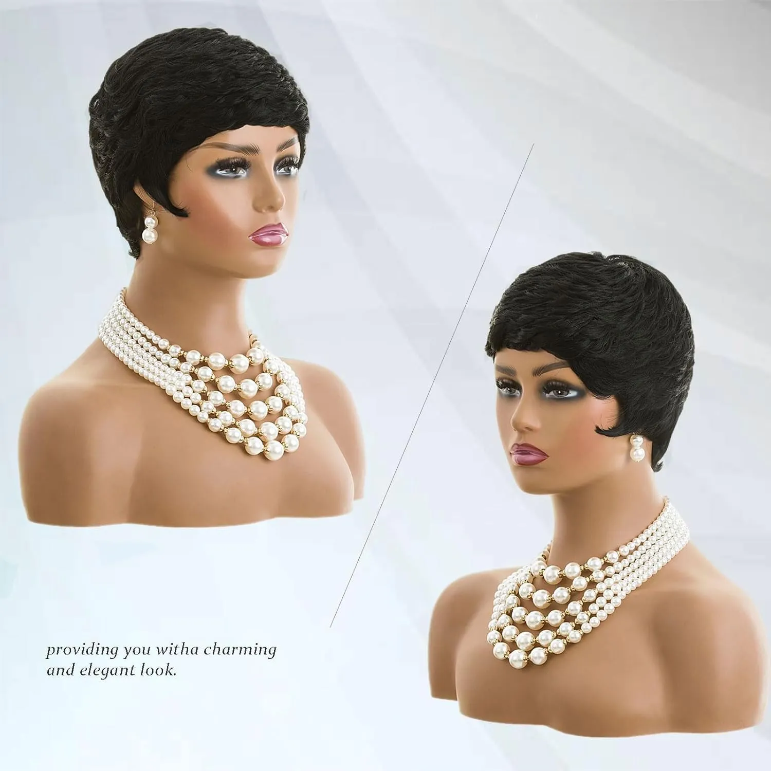 MOONSHOW Short Pixie Cut Wigs for Black Women Super Short Hair Wig Black Pixie Cut Wig Short Hairstyles for Women Synthetic Layered Wigs for Black Women