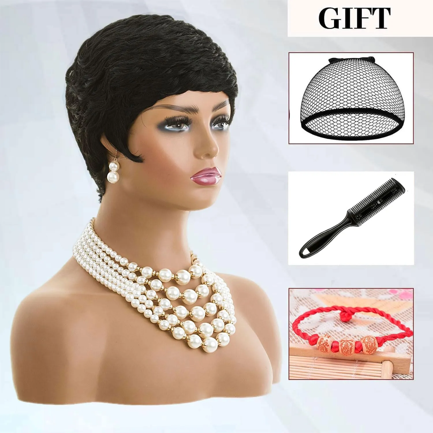 MOONSHOW Short Pixie Cut Wigs for Black Women Super Short Hair Wig Black Pixie Cut Wig Short Hairstyles for Women Synthetic Layered Wigs for Black Women