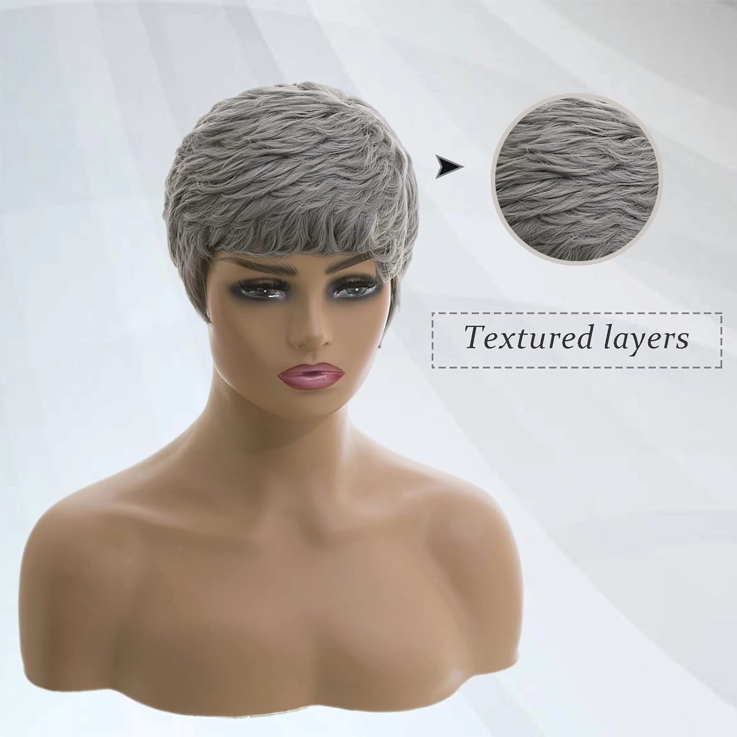 MOONSHOW Grey Short Pixie Wigs Pixie Cut Wigs for Black Women Short Hairstyles Grey Hair Wig Natural Synthetic Layered Wigs for Black Women (Short Pixie-Grey)