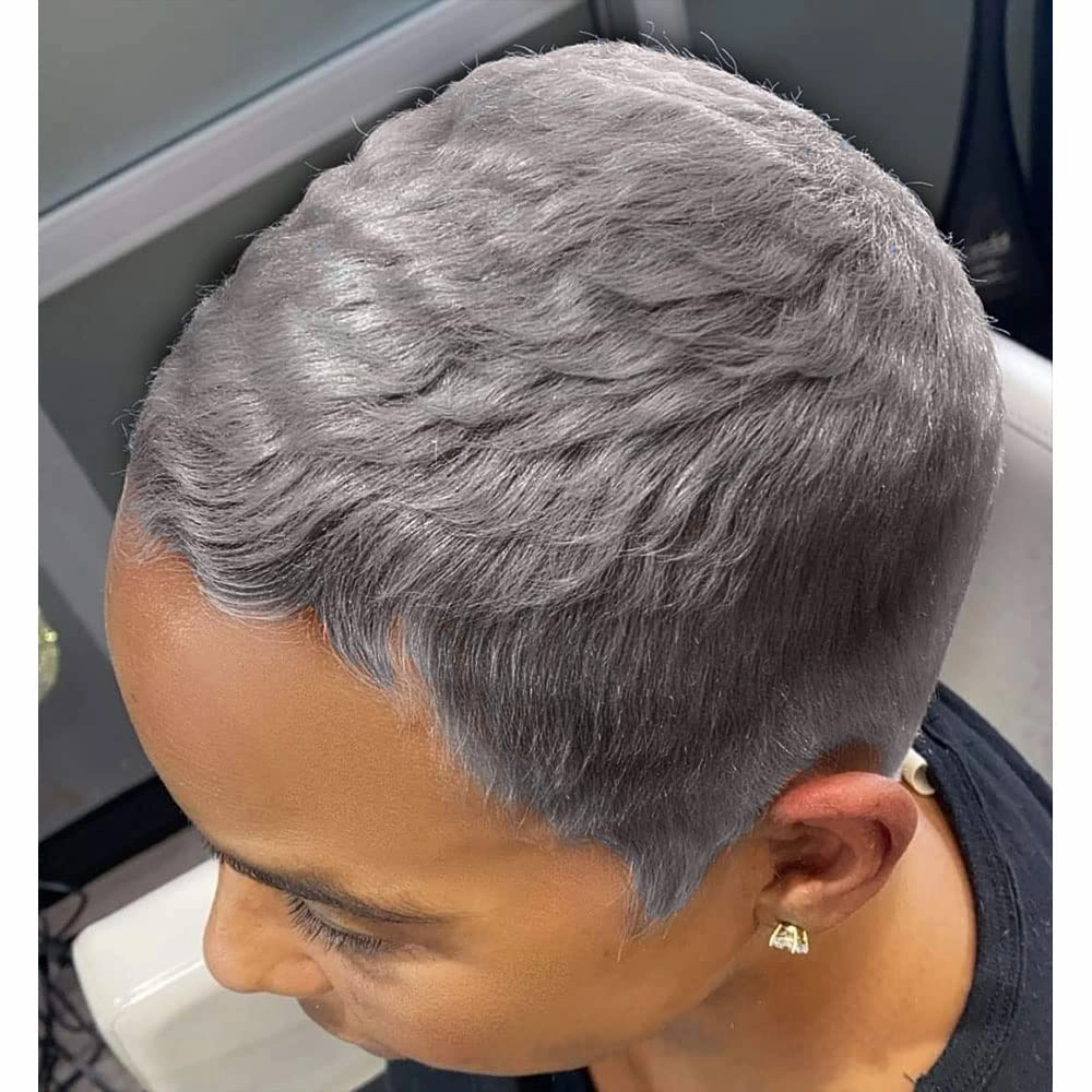 MOONSHOW Grey Short Pixie Wigs Pixie Cut Wigs for Black Women Short Hairstyles Grey Hair Wig Natural Synthetic Layered Wigs for Black Women (Short Pixie-Grey)