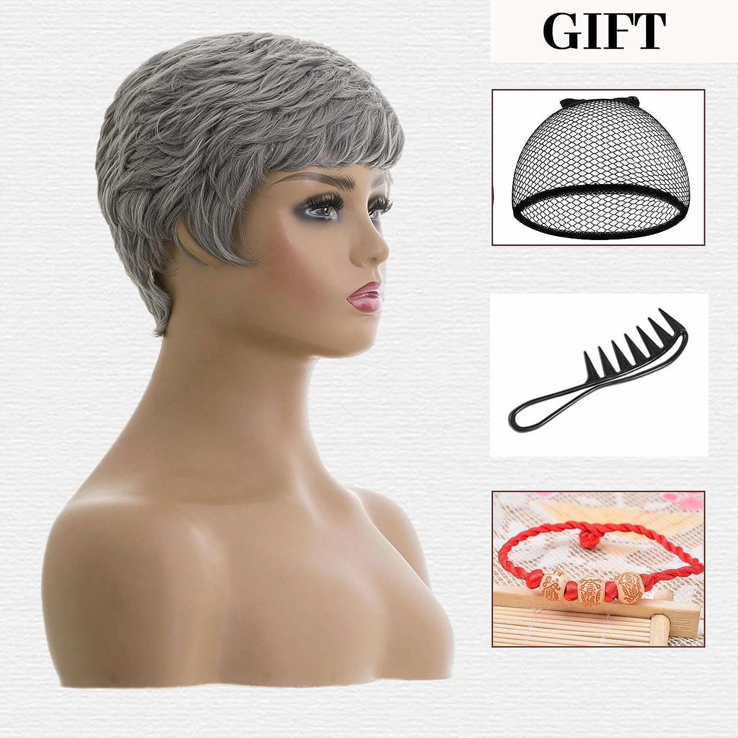 MOONSHOW Grey Short Pixie Wigs Pixie Cut Wigs for Black Women Short Hairstyles Grey Hair Wig Natural Synthetic Layered Wigs for Black Women (Short Pixie-Grey)
