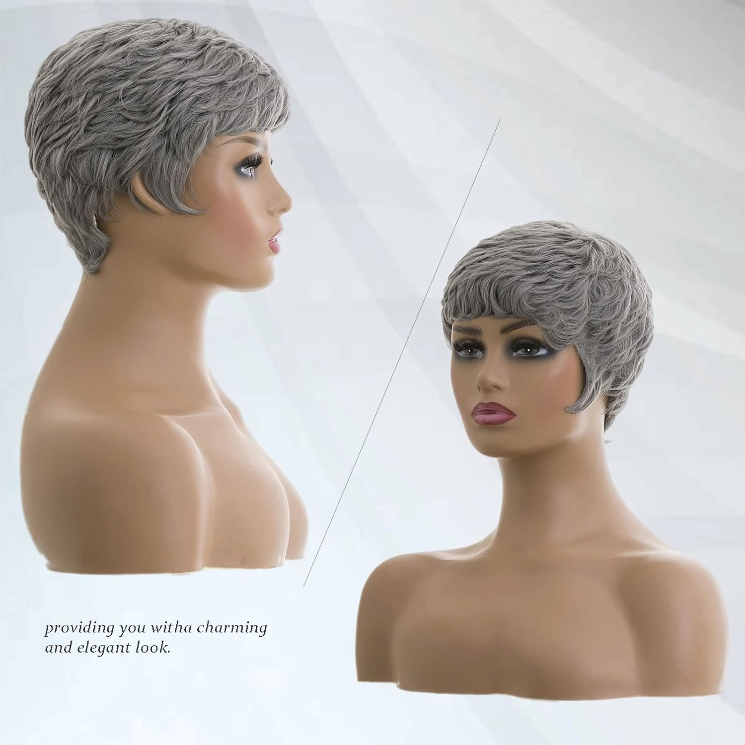 MOONSHOW Grey Short Pixie Wigs Pixie Cut Wigs for Black Women Short Hairstyles Grey Hair Wig Natural Synthetic Layered Wigs for Black Women (Short Pixie-Grey)